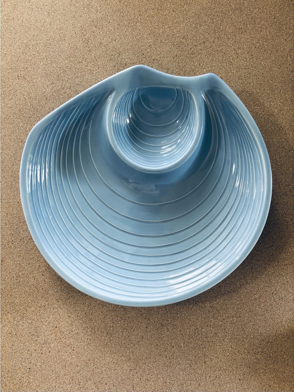 Vintage Light Blue Ceramic Clam Shell Dip Serving Bowl